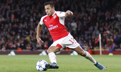 Alexis Sanchez playing for Arsenal in the UEFA Champions League match between Arsenal and Olympiacos at The Emirates Stadium on September 29, 2015 in London, United Kingdom
