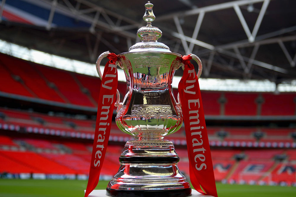 The Emirates FA Cup trophy at Wembley stadium